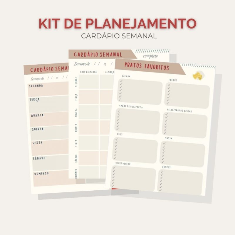 Kit de planejamento de cardápio semanal