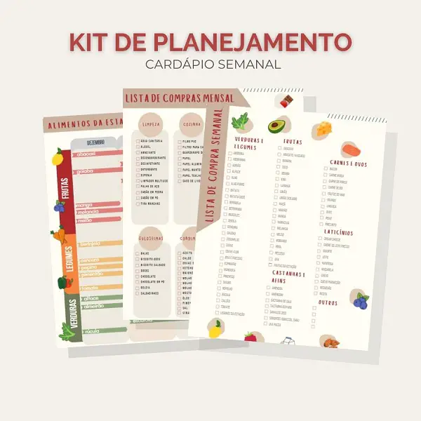 Kit de planejamento - como montar um cardápio semanal simples- listas de compras