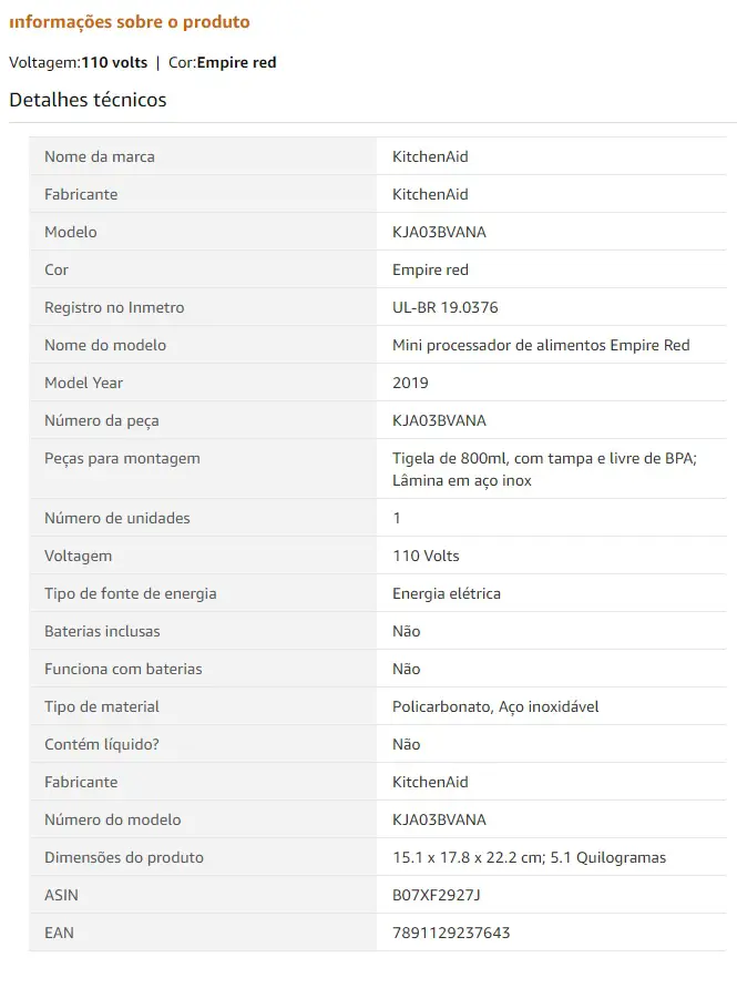 Detalhes técnicos do mini processador Kitchen Aid - erros comuns de quem compra online

