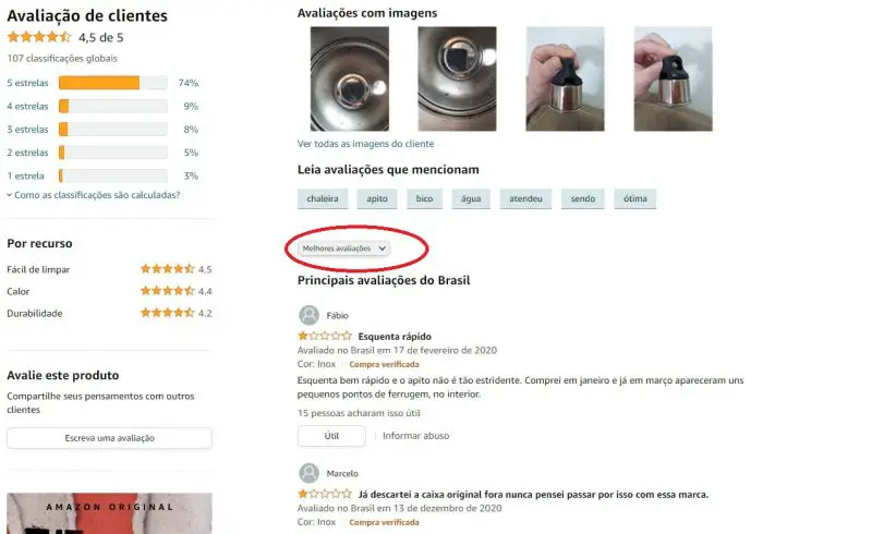 Página de avaliações de cliente de produto da Amazon.com.br - erros comuns de quem compra online
