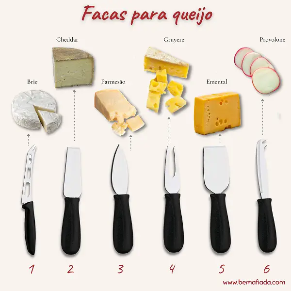 Diferentes facas para queijo