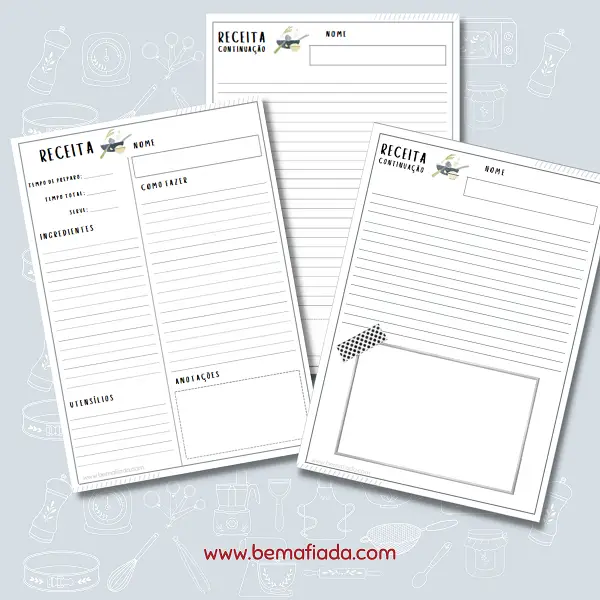 Folha de caderno de receita para download gratis - montar caderno de receitas
