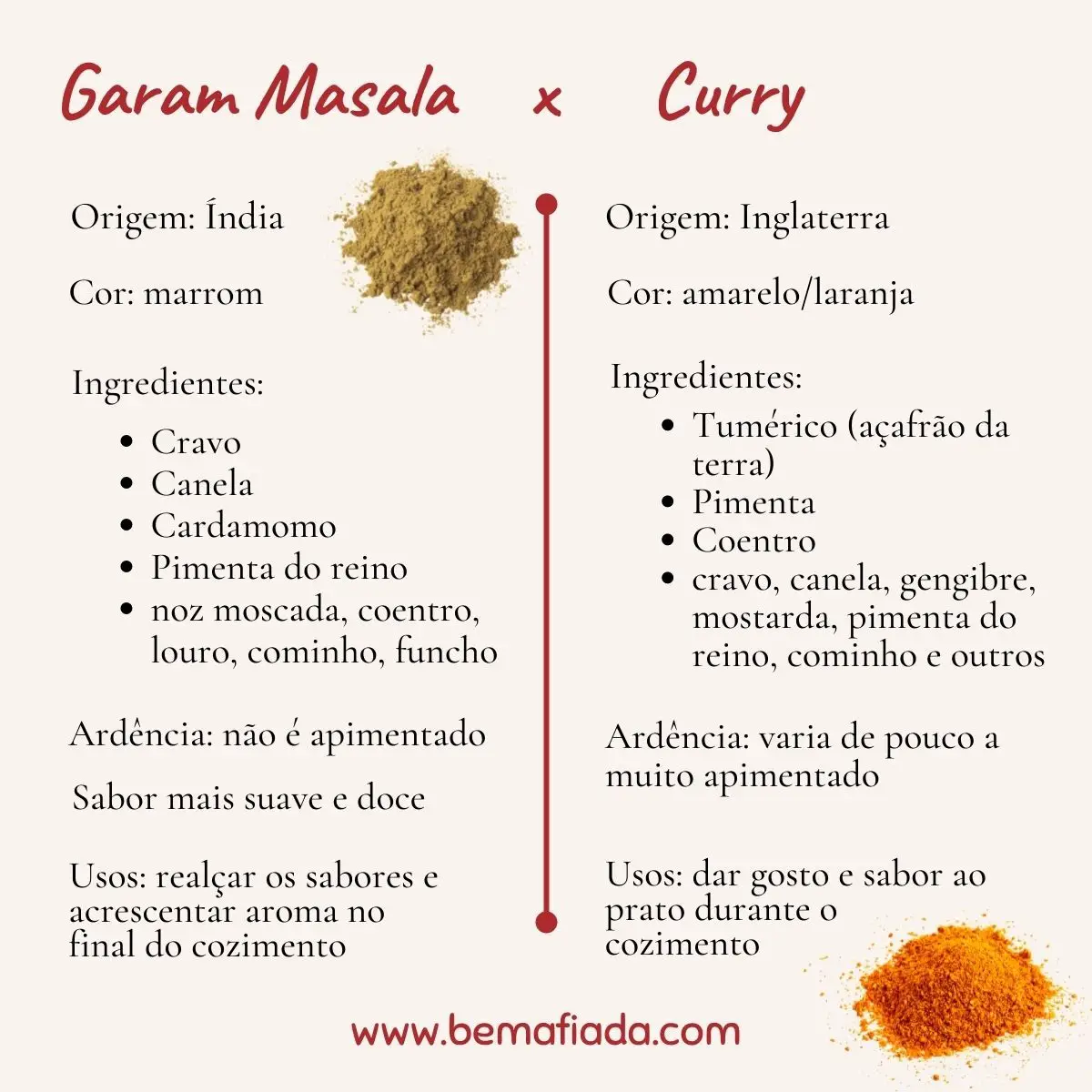 Diferenças entre os temperos Garam Masala e Curry